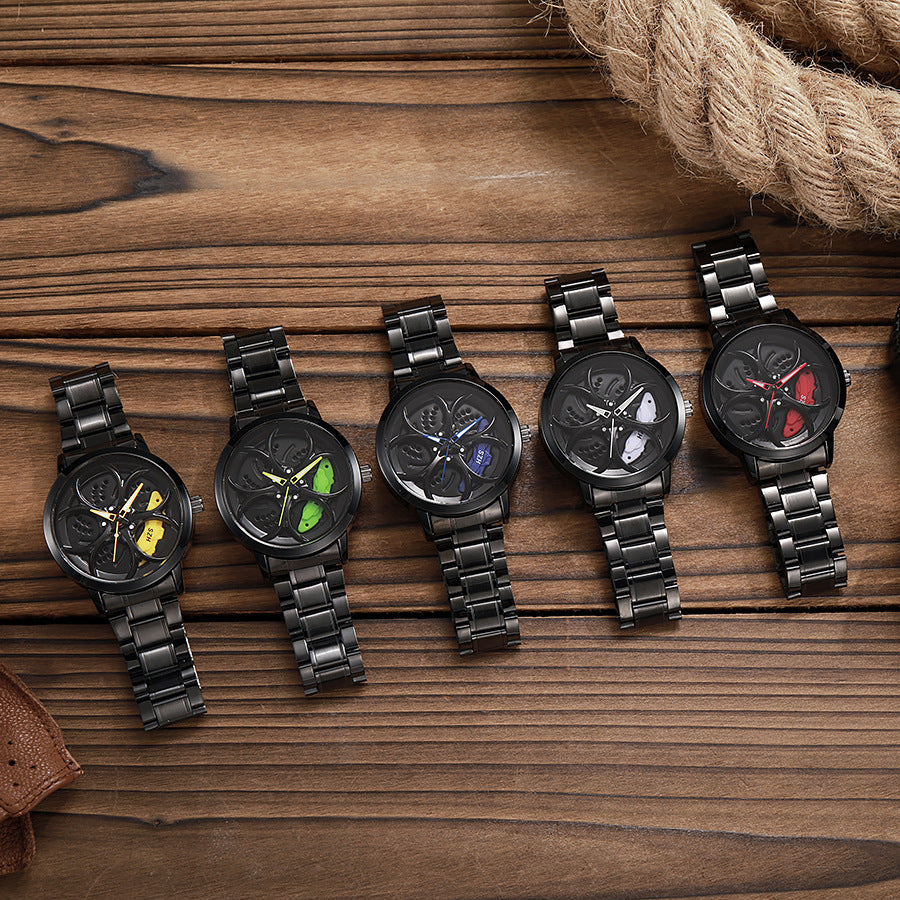 New arrival cool sports car wheel hub watch inner ring can rotate men's wheel style quartz watch fashiontrendy men's watch