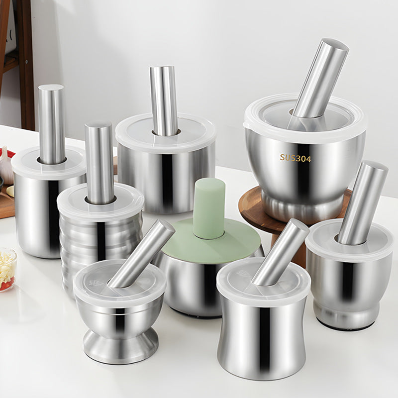 304 stainless steel garlic pounder, garlic paste bowl with lid, grinding artifact, medicine pounder, powder jar processing and personalized