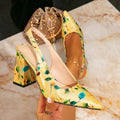 Huizhou city aliexpress women's high heel sandals - fashionable color block print, minimalist pointed toe, chunky heel - new 2026 collection