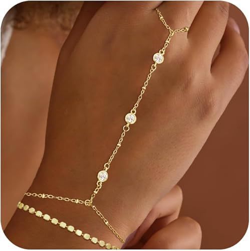 beautiful women's gold ring bracelet stylish layered adjustable chain jewelry finger chain gift