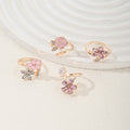 ins pink flower ring set for women, fashionable niche fairy style, sweet and light luxury diamond-encrusted hand jewelry