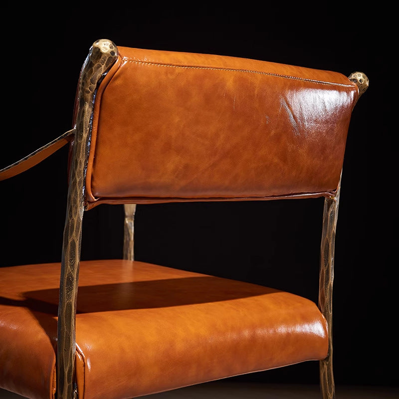 French medieval style armchair classy oil wax leather iron metal chair solid iron forged single sofa casual chair