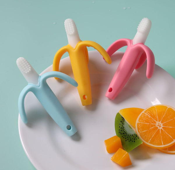 Toothpaste New Food Grade Silicone Teeth Grinding Stick Baby Toothbrush Three Leaf Banana Toothpaste Soothing Teething Toy