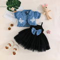 new girls' bowknot suspender dress set - spring/summer korean style mesh skirt two-piece kids' princess dress