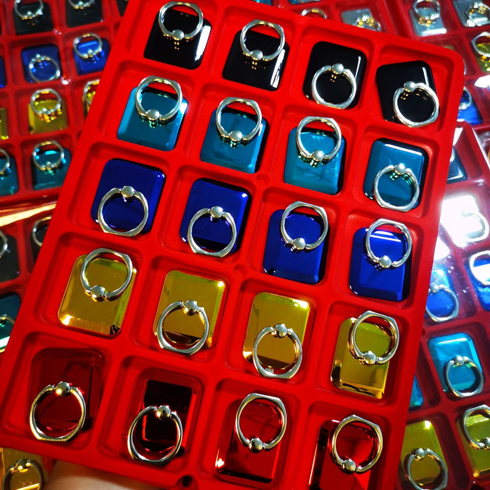 A box of 20 electroplated square phone stands, high-gloss square phone holders, 8-color round 360-degree rotating ring holders