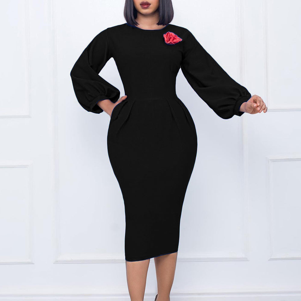 D410 women's foreign trade dress,  autumn/winter new collection, solid color bodycon professional ol style, plus size african european and american dress