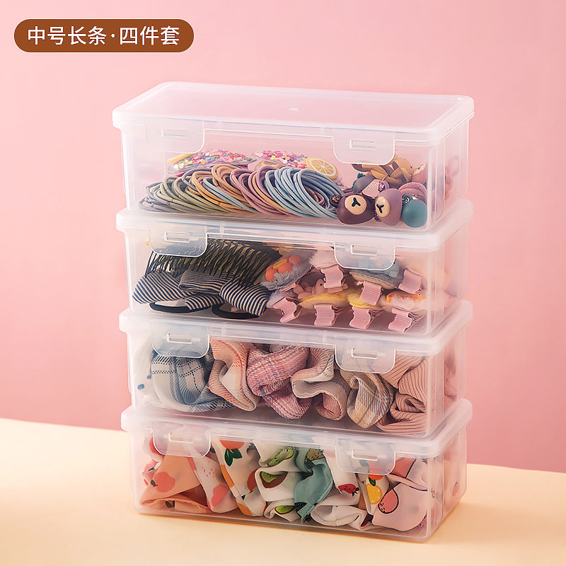 Desktop jewelry hairpin headgear transparent storage box plastic mirror cabinet drawer children's hair accessories storage box with lid ins