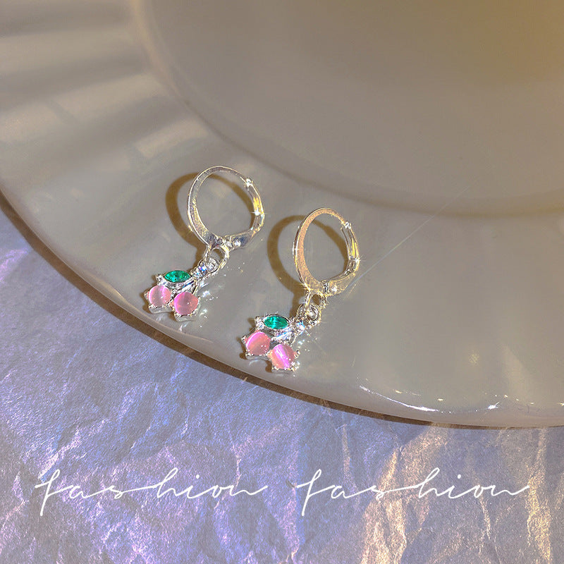 Spring pink cherry earrings 2026 niche style ear cuffs fashionable elegant sweet forest style accessories