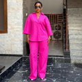 European and american cross-border women's clothing  summer new arrivals: african-style plus size loose fit turn-down collar shirt and wide-leg pants casual set