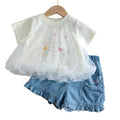 Girls'  new cartoon short-sleeve summer outfit: cute and stylish baby girl set - versatile casual top and trendy shorts
