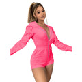 C3675 in stock    fashion women's activewear jumpsuit zip-up hooded sweatshirt