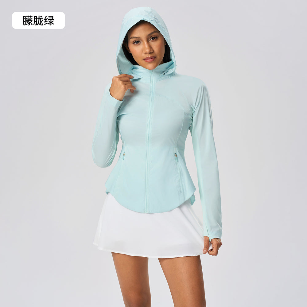 Summer cooling sun protection clothing for women - uv protection, slimming waist design, concealable hood, outdoor sun protection jacket dss098