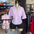 European and american cross-border women's fashion:  autumn new arrival - elegant turn-down collar, solid color, pocket, button-down, designer short-sleeve shirt