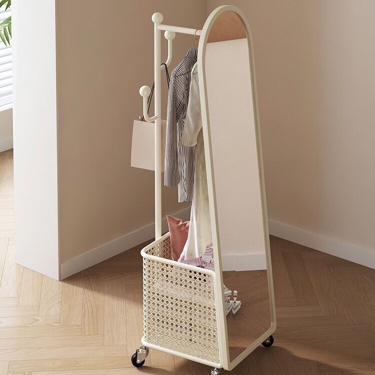 Cream style full-length mirror, rotate full-length mirror, fitting mirror, movable floor-standing clothes rack, floor mirror, all-in-one coat rack