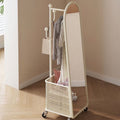Cream style full-length mirror, rotate full-length mirror, fitting mirror, movable floor-standing clothes rack, floor mirror, all-in-one coat rack