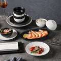 Vintage rock texture ceramic dinnerware set - soup plates, fish plates, steak plates, and vegetable plates - matte finish, high-end black and white dinnerware set