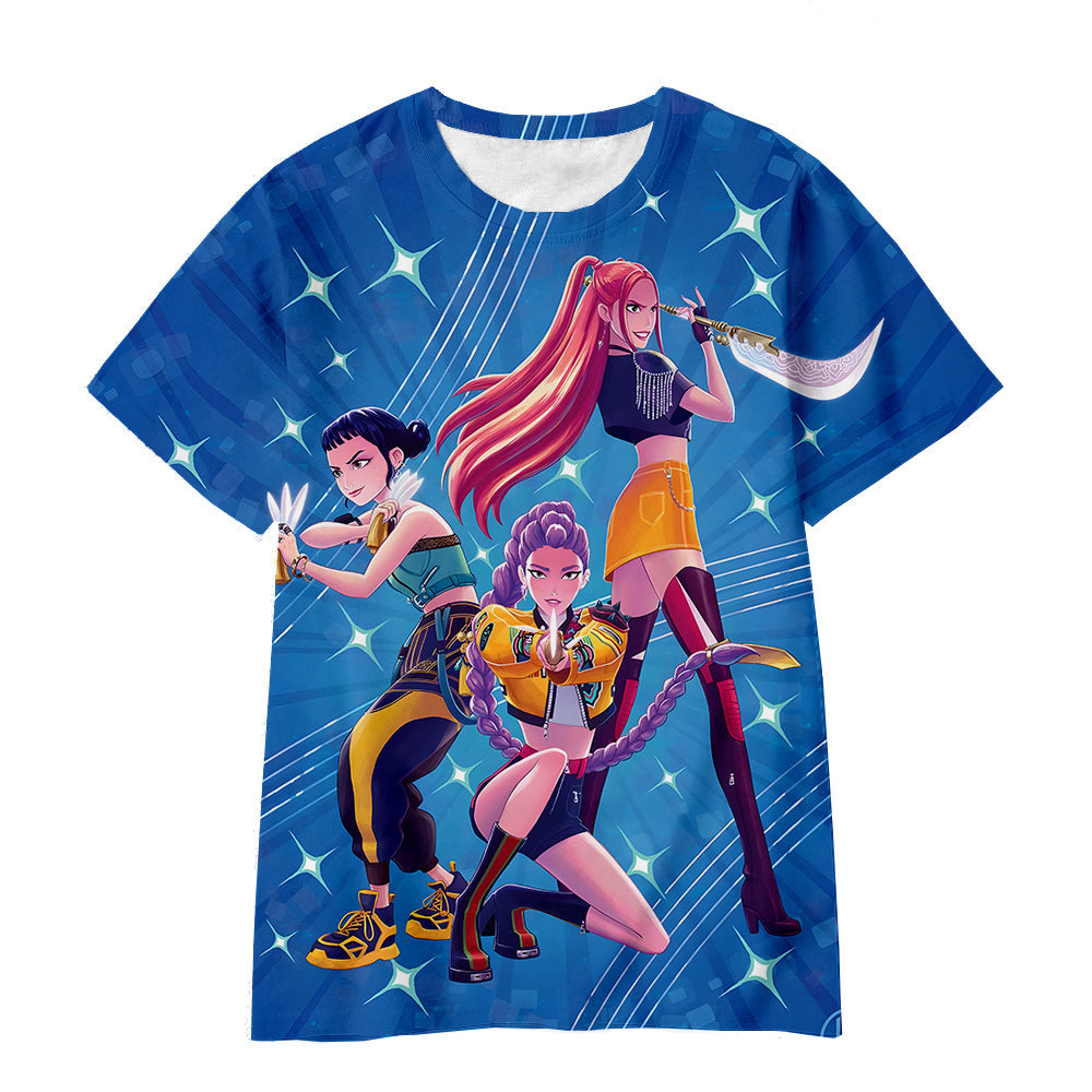 Witcher boy group 3d digital printing cross-border overseas casual loosefashion t-shirt k-pop girls t-shirt