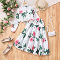 Girls' two-piece set for mid-to-large children: floral long-sleeve dress with collar