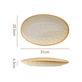 Retro stoneware oval ceramic long plate restaurant for home large capacity stylish fish plate sushi pastry dessert plate