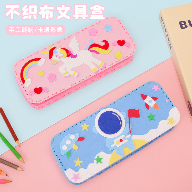 Children's DIY handmade, non-woven cartoon stationery box, pencil case, kindergarten handmade material bag pencil case