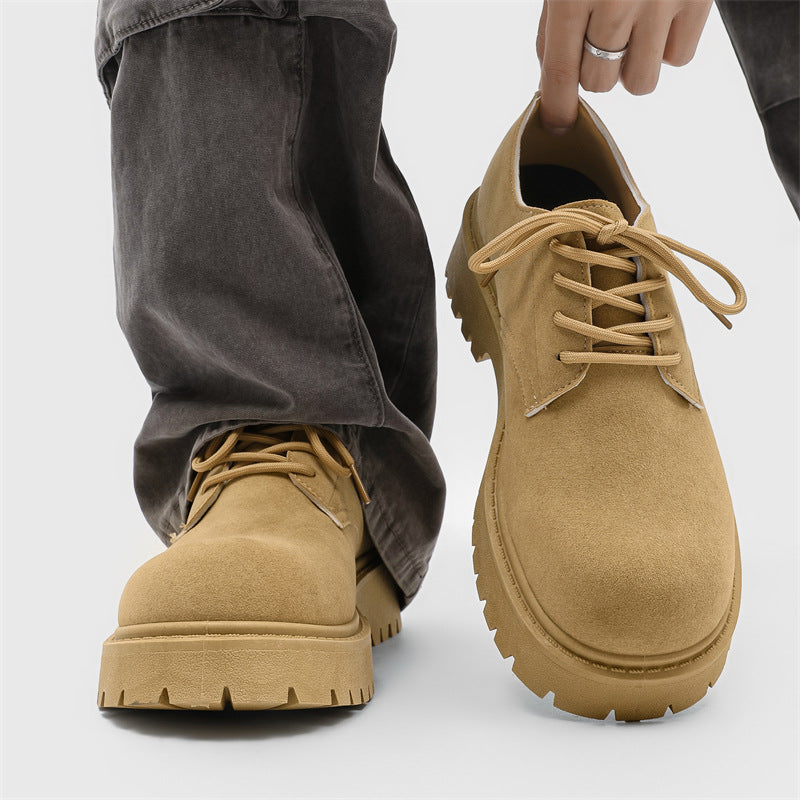 Derby shoes 2026new arrivalspringlow anklebootsmenretroworkwear shoesthick soleincreased breathable suede shoes