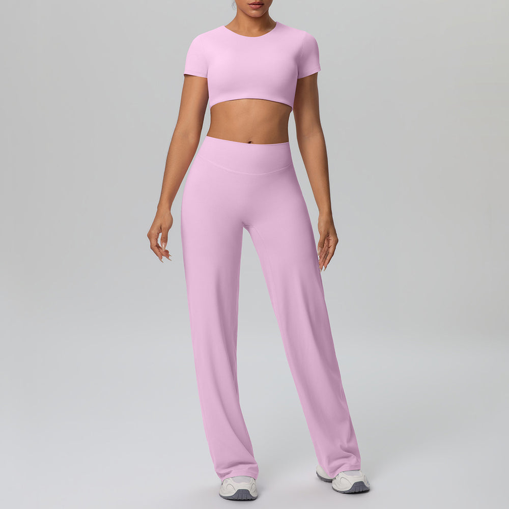 Cloud-feel quick-dry cropped tank top with built-in bra yoga set - women's two-piece outfit for outdoor leisure, running, sports, and fitness