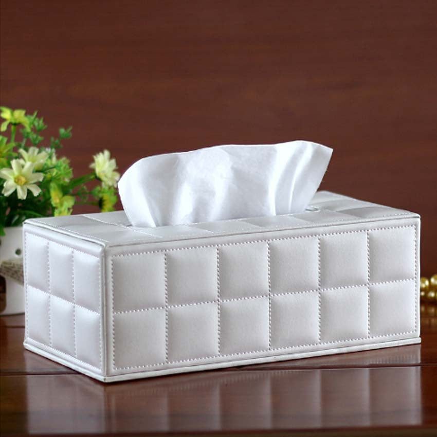 European desktop leather tissue box, creative family car grid paper box, restaurant car grid paper box