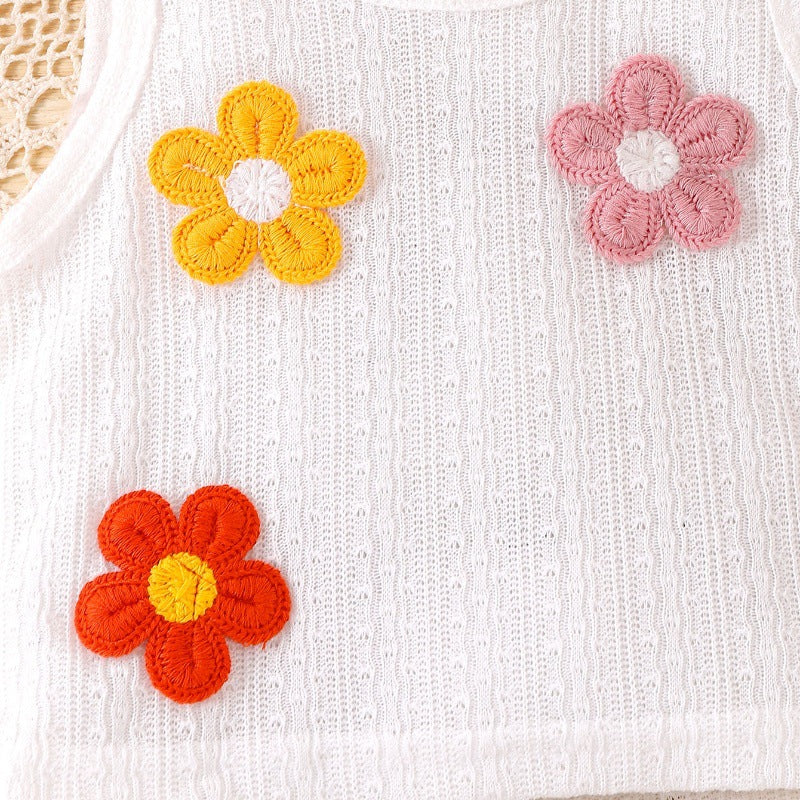 Children's clothing  cross-border girl flower white tops+shortssuitsummer new