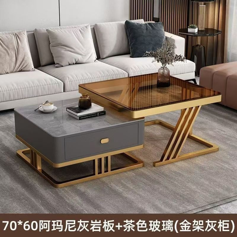 Modern minimalist extendable coffee table, luxury home rock slab coffee table, minimalist small apartment square modular coffee table