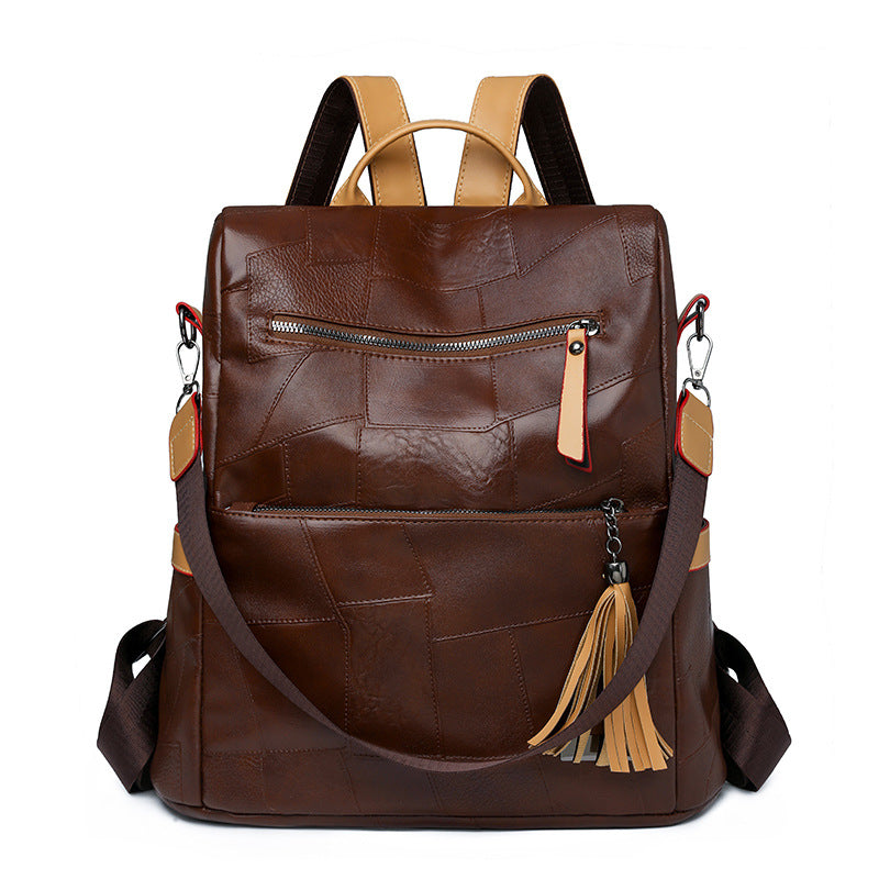 Backpack women's 2024 new Korean version of fashion solid color travel backpack large capacity school bag travel PU soft leather women's bag