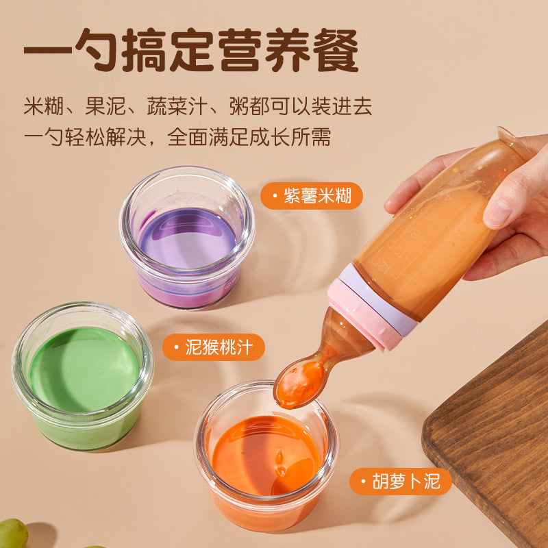 English card baby rice paste bottle 120ml extrusion feeding spoon full silicone suction cup rice paste spoon complementary food feeding