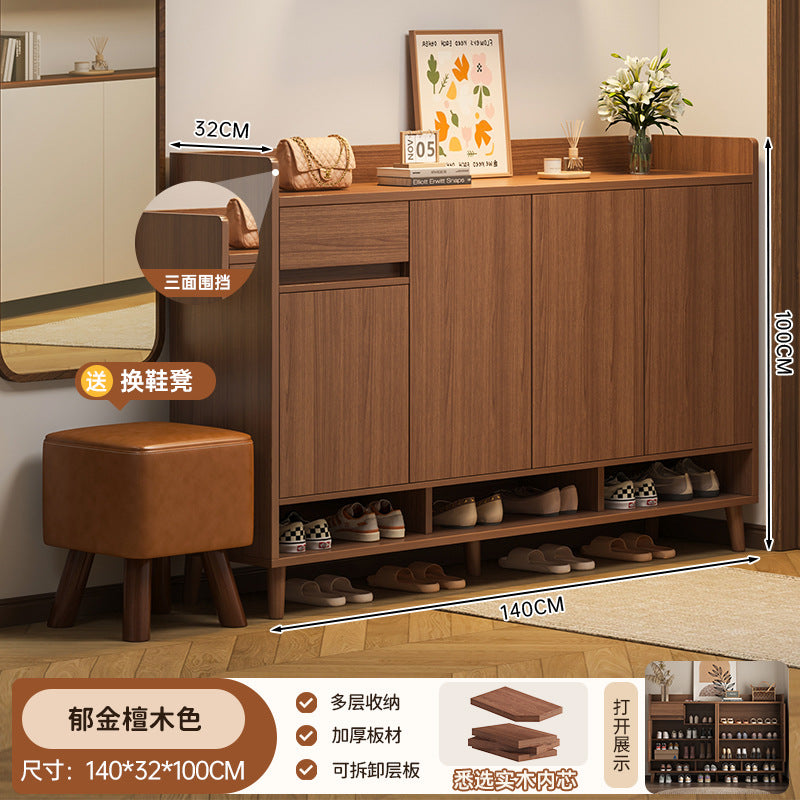 Solid wood core shoe cabinet new 2025 household entrance entrance entrance storage cabinet integrated against the wall indoor storage shelf
