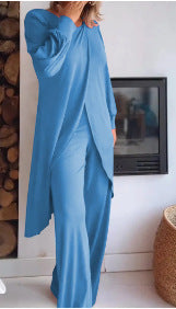 fashion new women's long sleevessuitloose pantssuitasymmetricalfashioncasual cross plus size two pieces