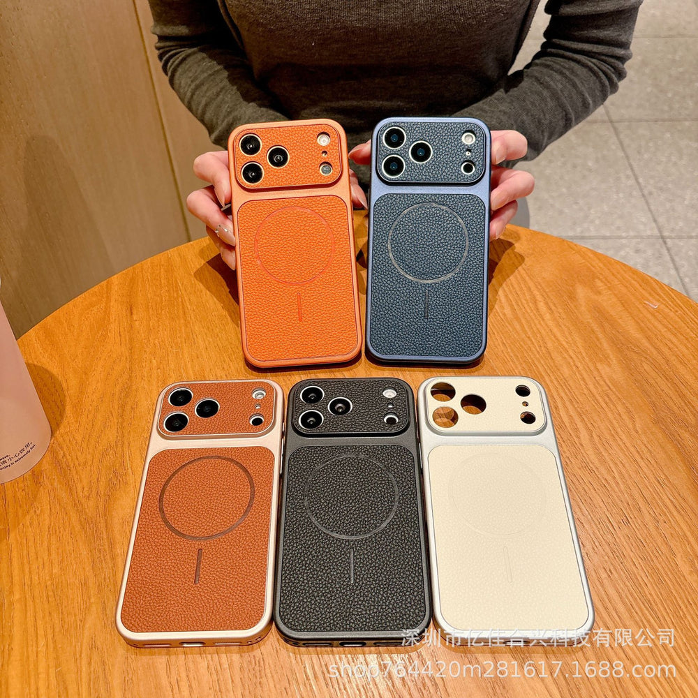 Premium feel instantly transformed: 17promax large view phone case, compatible with 17 new magnetic lychee grain leather apple 16