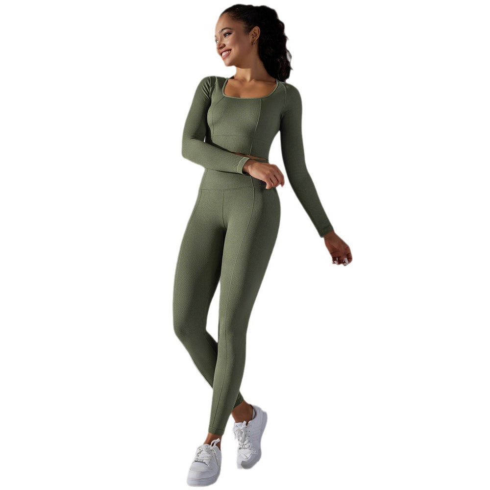 European and american seamless knitted golf dot jacquard high-waisted butt-lifting tight yoga pants running fitness outfit set for women
