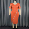 Am041040 african plus size elegant women's dress - square neck pearl detail slit midi dress