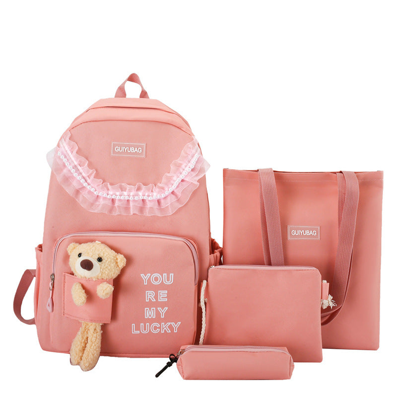 New Korean version of large-capacity student schoolbag cartoon cute bear doll girl backpack primary and secondary school backpack