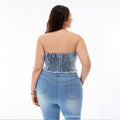 Amazon tiktok pinduoduo foreign trade cross-border fashion american retro plus size tube top denim waist top women