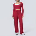 Naked feel quick-drying tight-fitting yoga clothes fake two-piece with chest pad sports long sleeves drawstring wide-leg running fitness suit for women
