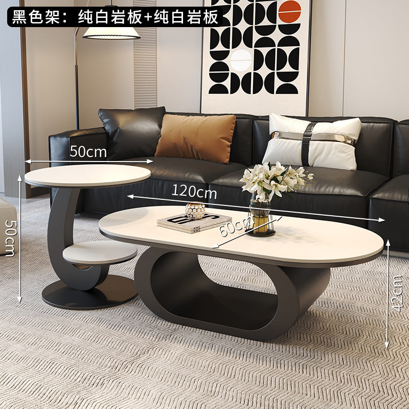 Modern minimalist oval rock slab coffee table - small apartment living room, home use, minimalist tea table, creative irregular shape combination