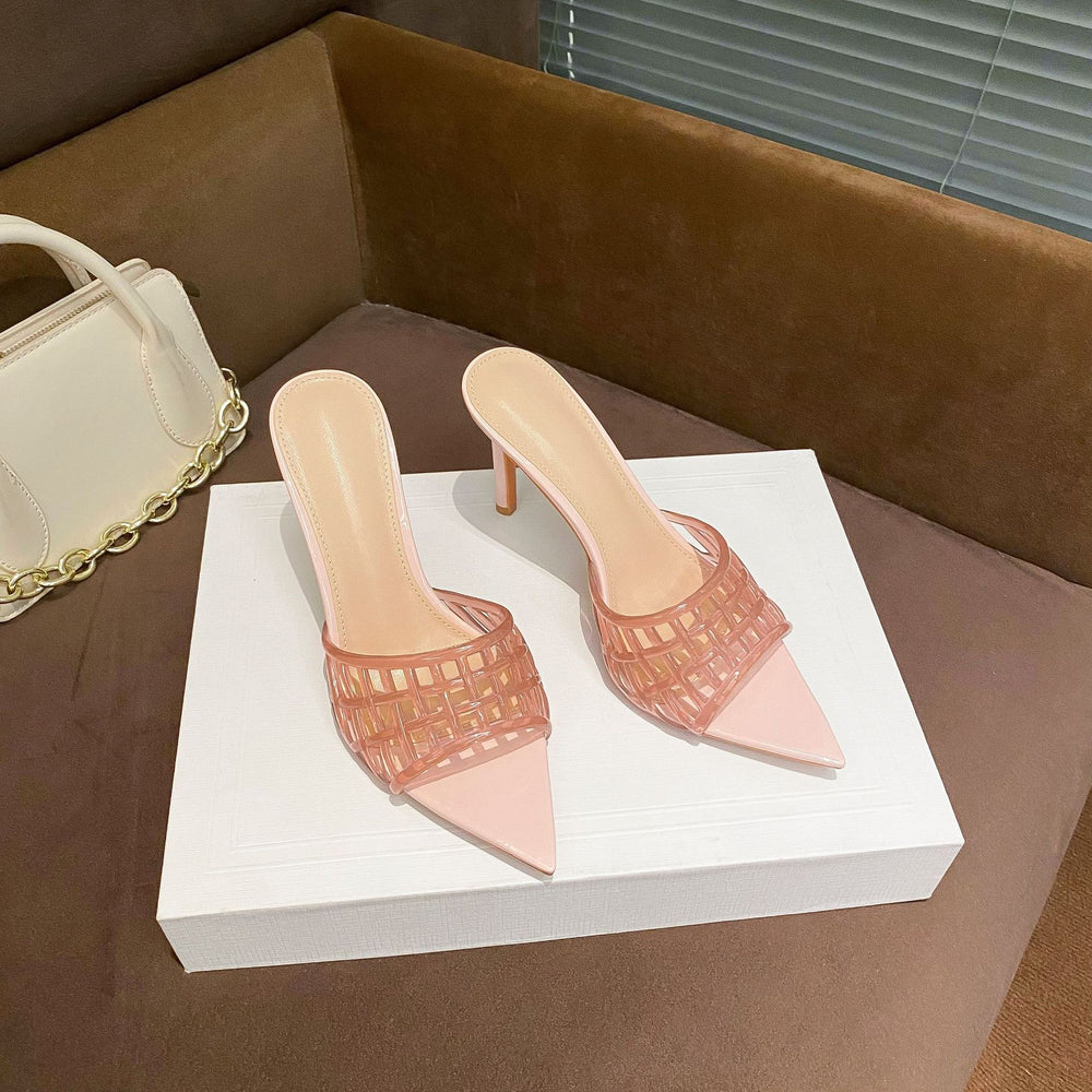 new arrival women's sandals best selling transparent mesh cut out pointed toe high heels stiletto sandals easiest for matchoutwear half drag