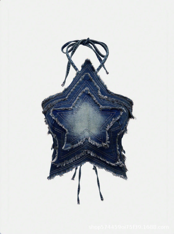 Amazon tiktok xiyin pinduoduo foreign trade cross-border fashion gradient denim star halter top women's summer