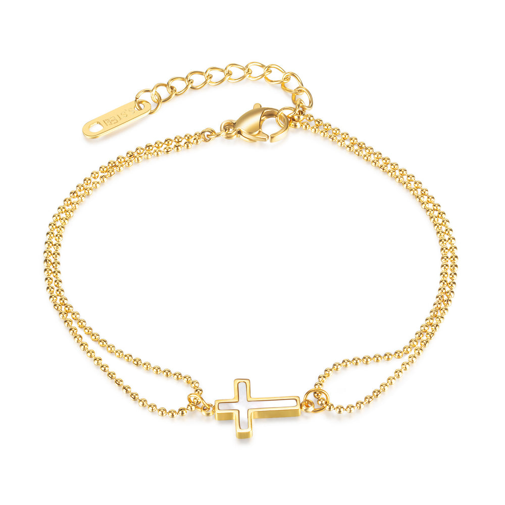 Japanese and korean ins style titanium steel bracelet for women, accessible luxury fashion, retro cross, double layer bracelet, jewelry wholesale