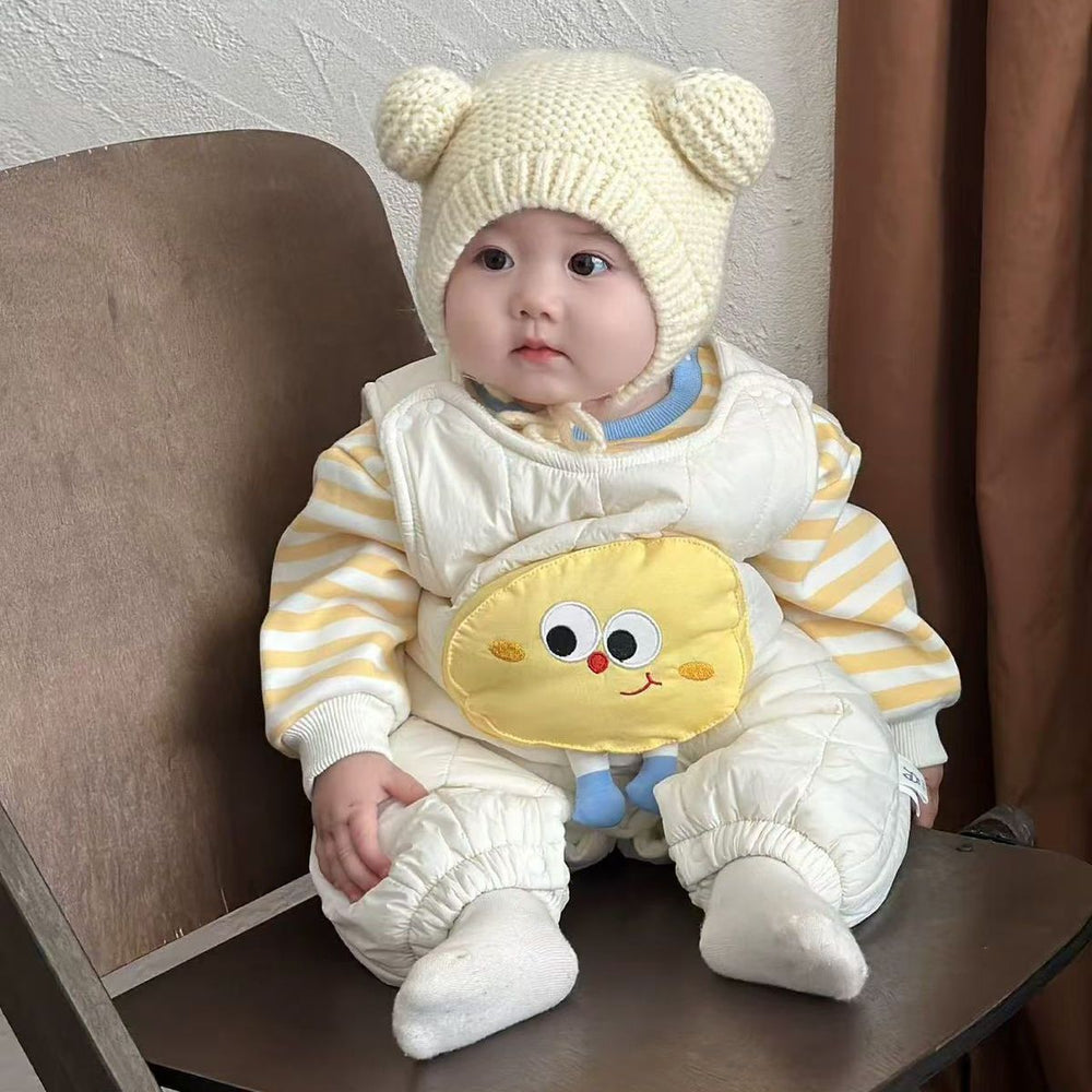 Baby clothes cute baby winter outfit super adorable overalls set autumn and winter new fleece-lined medium-thick bodysuit