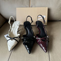 Spain 2025 new black and white color block pointed toe low-cut women's shoes criss-cross strappy stiletto heel mule fashion sandals