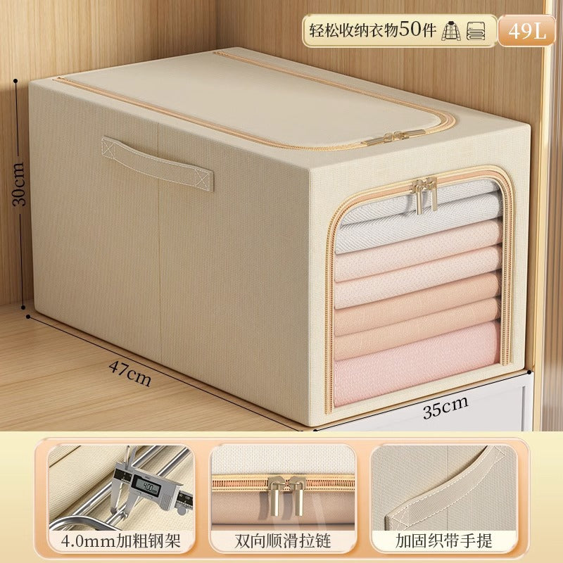 Large visual window, clothes storage box, underwear storage zipper, cotton and linen storage, steel frame folding, deepening, moisture-proof finishing