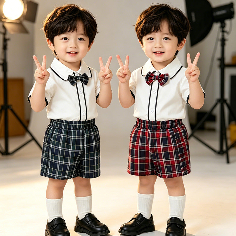 Kindergarten summer uniforms - british academy style children's school uniform set - elementary school class uniforms - summer graduation photo outfit