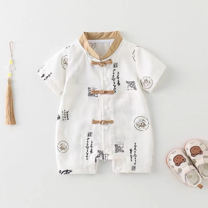 Baby summer onesie thin style baby chinese style ink painting bag butt clothes infant summer clothes han dynasty