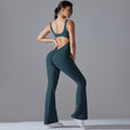 New arrival cross-border pure color beautiful back hip lifting longsilm wide leg jumpsuit sports running fitness jumpsuit yoga wear