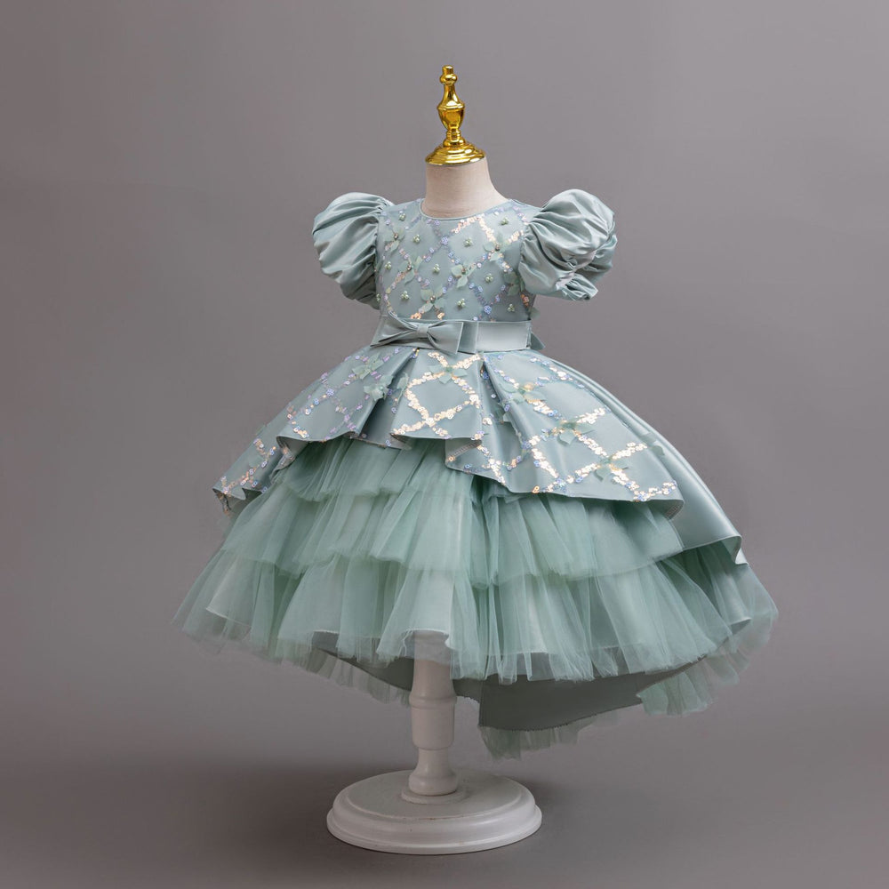 Ready-to-ship new sequin kids' gown with train, princess dress for flower girls, birthday party dress, girl's dress